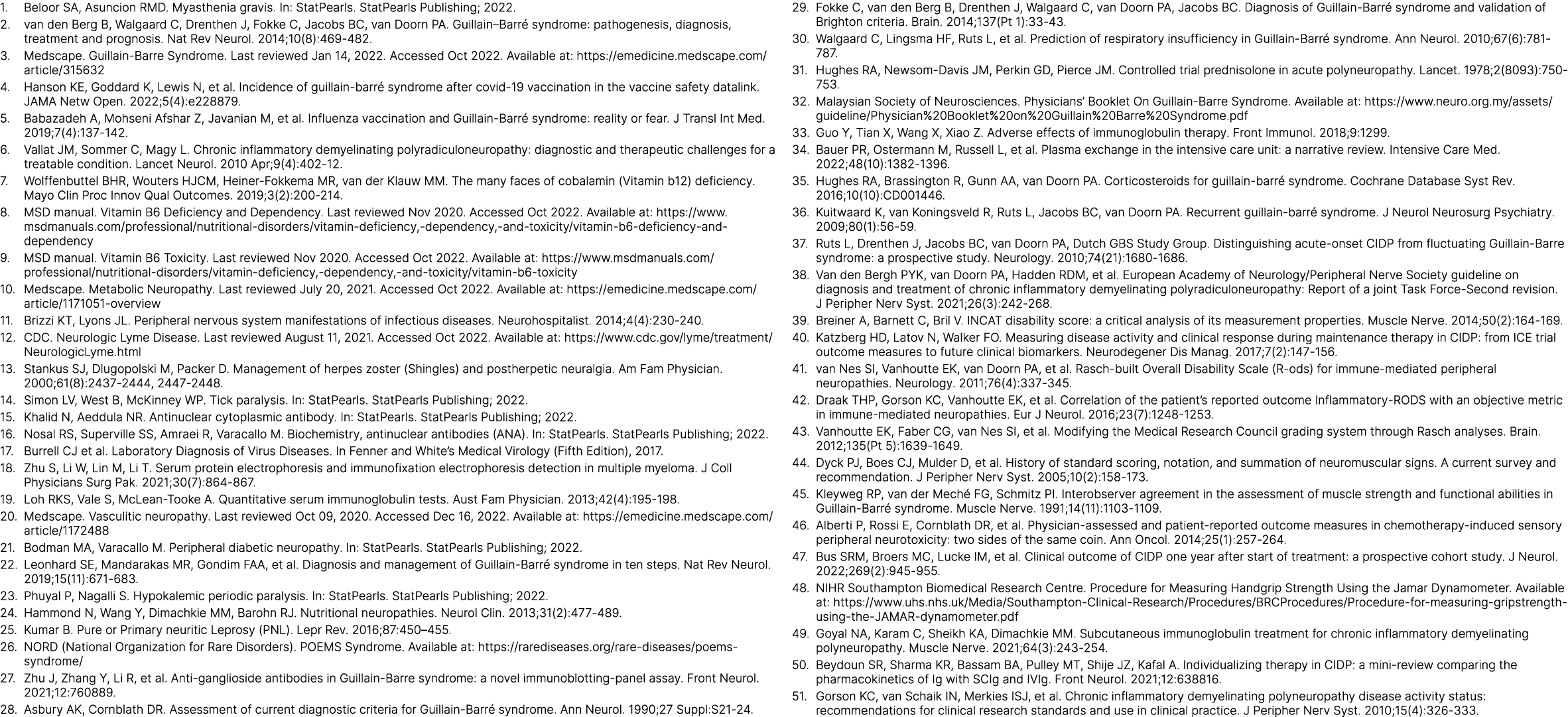 Beloor SA, Asuncion RMD. Myasthenia gravis. In: StatPearls. StatPearls Publishing; 2022. van den Berg B, Walgaard C, ...