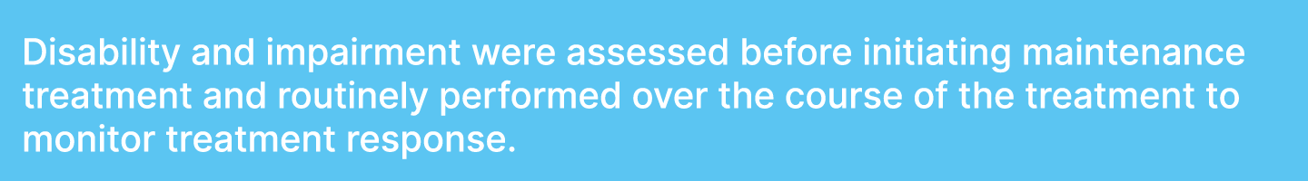 Disability and impairment were assessed before initiating maintenance treatment and routinely performed over the cour...