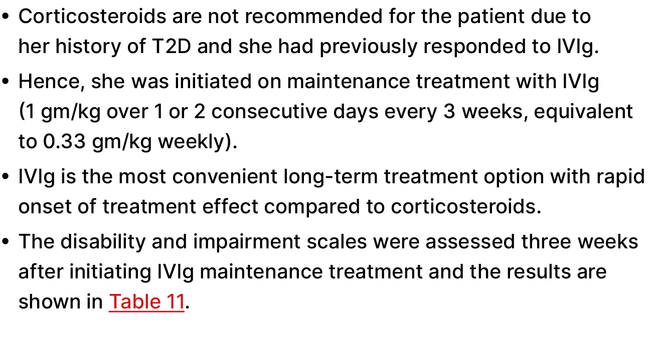 • Corticosteroids are not recommended for the patient due to her history of T2D and she had previously responded to I...