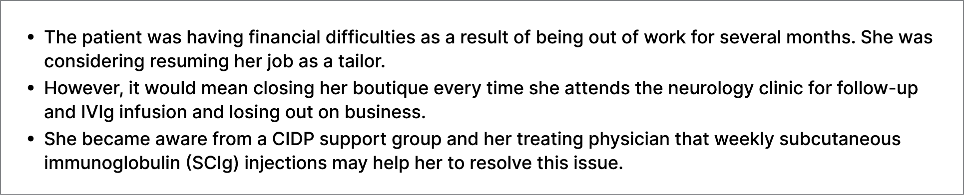 • The patient was having financial difficulties as a result of being out of work for several months. She was consider...